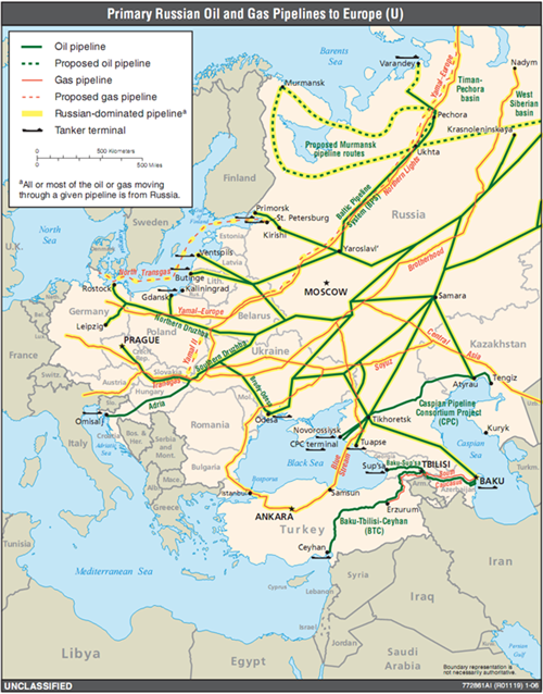 Primary Russian Oil and Gas Pipelines to Europe