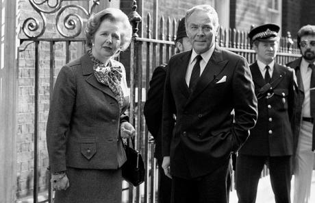  12 April 1982: Margaret Thatcher greets US Secretary of State Alexander Haig as he arrives at 10 Downing Street for talks on the Falklands crisis  Photo: PA  
