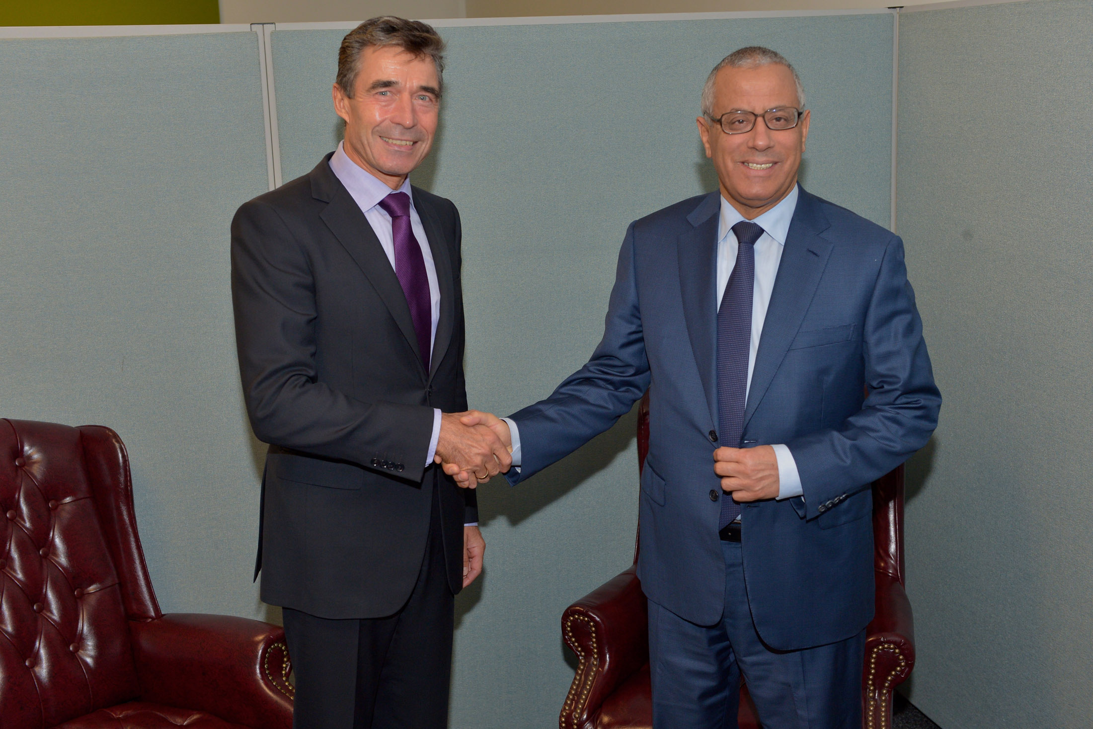 NATO Secretary General Anders Fogh Rasmussen and the Prime Minister of Libya, Ali Zeidan