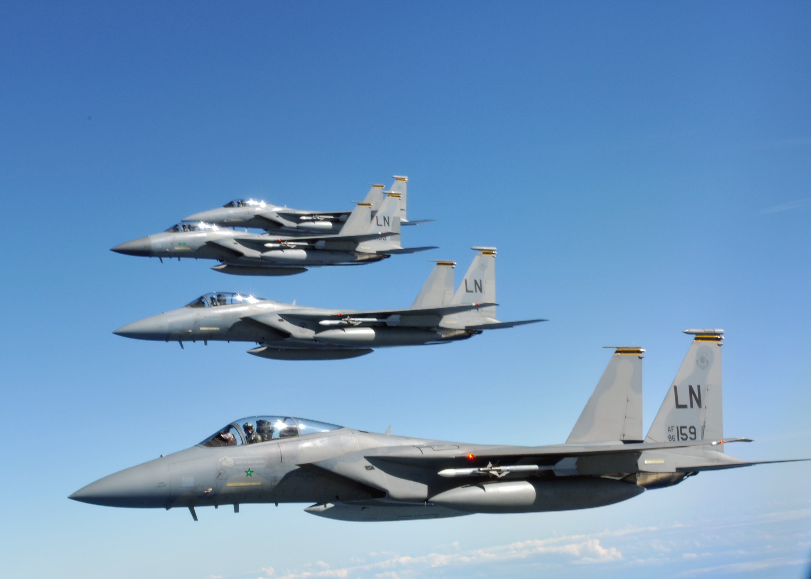 Four U.S. Air Force F-15C Eagles on their way to Arctic Challenge exercise