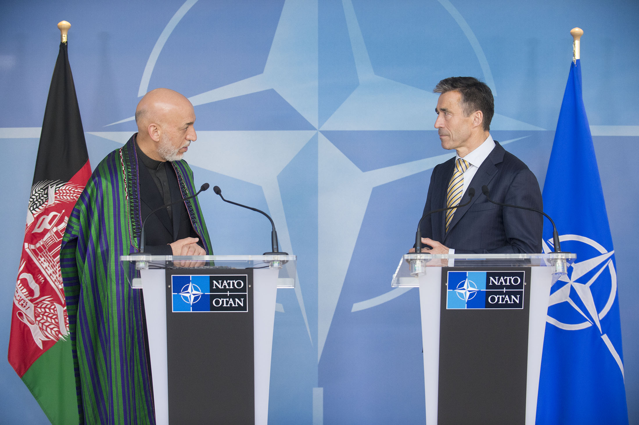 Afghan President Hamid Karzai and NATO Secretary General Anders Fogh Rasmussen, April 23, 2013