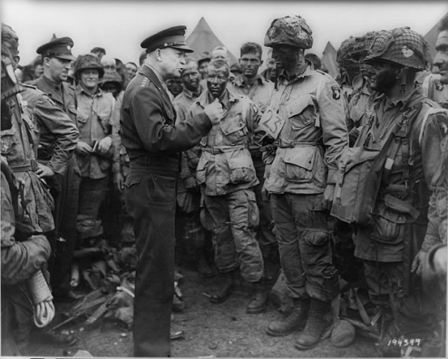 General Dwight D. Eisenhower addresses American paratroopers prior to D-Day