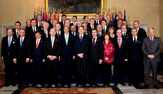 Secretary of State John Kerry with European and NATO leaders in Rome, February 27, 2013
