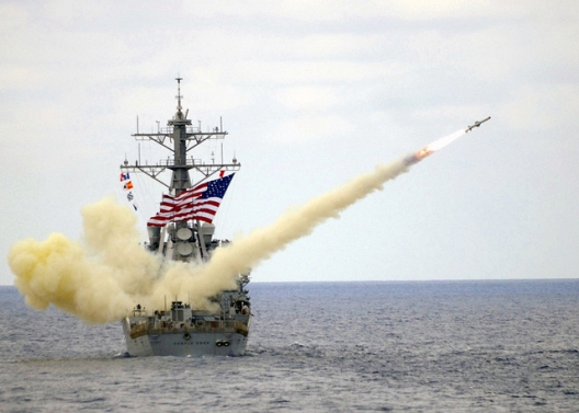 Harpoon missile launched from the guided-missile destroyer USS Donald Cook, April 29, 2009