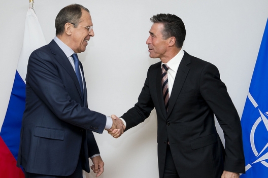 Russian Foreign Minister Sergei Lavrov and Secretary General Anders Fogh Rasmussen, Jan. 28, 2014