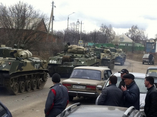Russian light infantry fighting vehicles 12 miles from Ukrainian border, March 12 2014