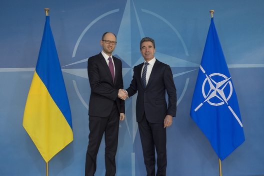 Ukrainian Prime Minister Arsenii Yatseniuk and NATO Secretary General Anders Fogh Rasmussen