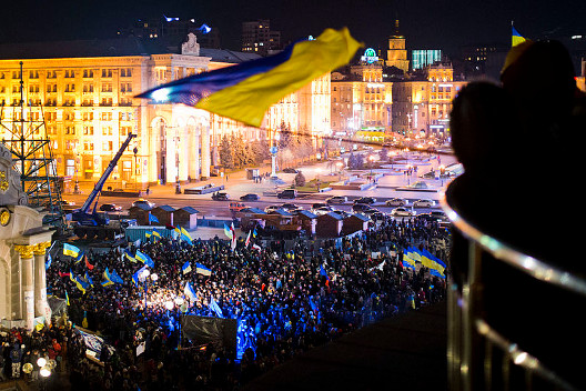 Tens of thousands of Ukrainians gather on Kyiv's Maidan Nezalezhnosti in December, part of the three-month protest that brought down the Kremlin-dependent government of President Viktor Yanukovych. (CC License)
