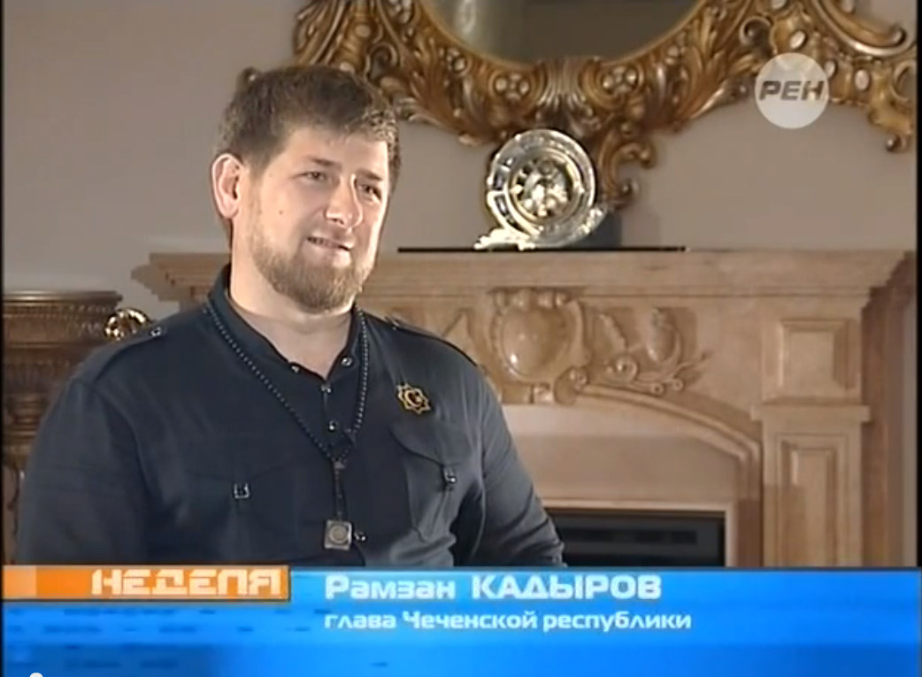 Ramzan Kadyrov, president of the Russian region of Chechnya, speaks from his home in a June 1 television interview. (Nedelia - REN TV)