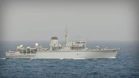 British minesweeper taking part in the NATO multinational exercise Breeze 2014