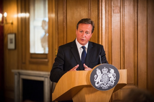 UK Prime Minister David Cameron speaks to the press, Aug. 29, 2014