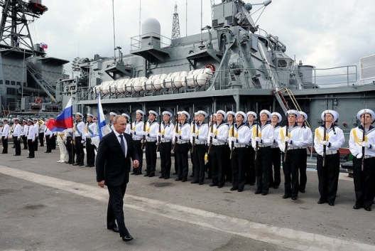 Russian President Vladimir Putin visits anti-submarine ship Vice Admiral Kulakov, Sept. 23, 2014