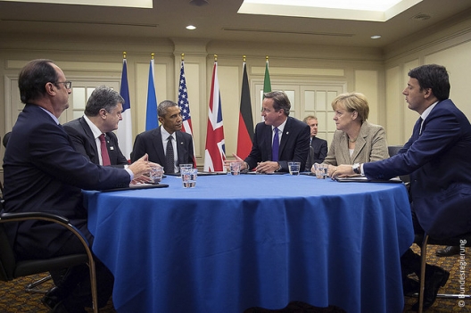 Leaders of Italy, Ukraine, USA, UK, Germany, and Italy at the NATO Summit in Wales, Sept. 9, 2014