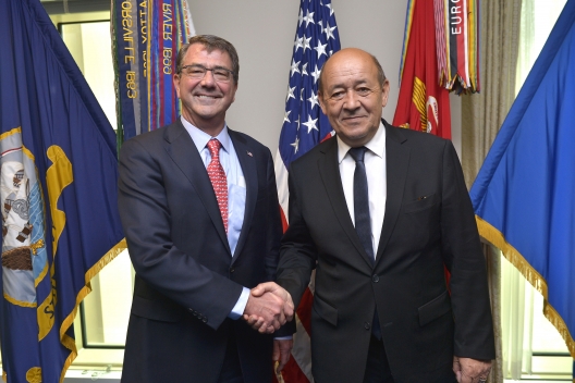 Secretary of Defense Ash Carter and French Defense Minister Jean-Yves Le Drian, July 6, 2015