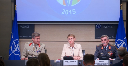 General Phil Jones, NATO Spokesperson Oana Lungescu and General Hans-Lothar Domrose, July 16, 2015