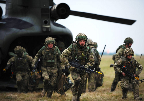 Soldiers Disembarking from a Chinook Helicopter, Feb. 12, 2013
