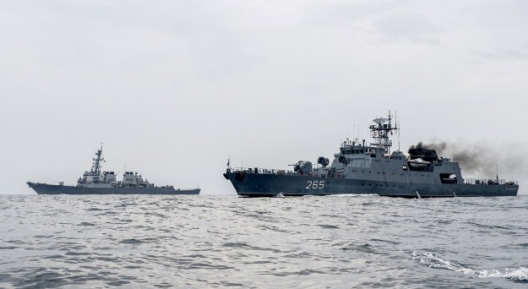 USS Porter and Romania's ROS Marcellariu training in the Black Sea, July 14, 2015