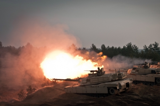 US Abrams tanks in a military exercise in Latvia, Nov. 6, 2014