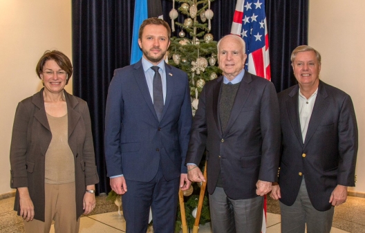 Estonian Defense Minister Margus Tsahkna with senators John McCain, Lindsey Graham, and Amy Klobuchar, Dec. 27, 2016