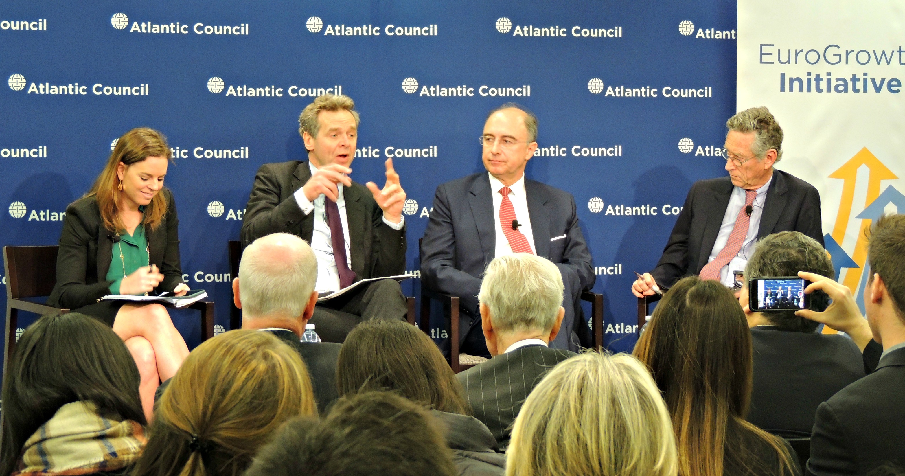 The Conference’s first panel, with (from left to right) Megan Greene, Poul Thomsen, Xavier Rolet, and Olivier Blanchard, discussed the question of “More or Less Europe?”.