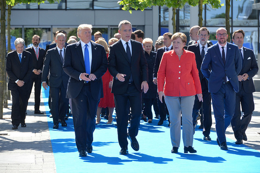 President Donald Trump, Secretary General Jans Stoltenberg, and German Chancellor Angela Merkel, May 25, 2017 (photo: NATO)