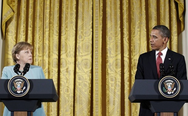 Obama and Merkel answers questions about Germany’s role in NATO and Libya Op
