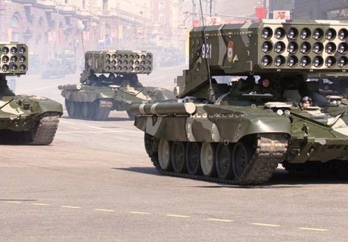 Russian TOS-1 30-barrel multiple rocket launchers