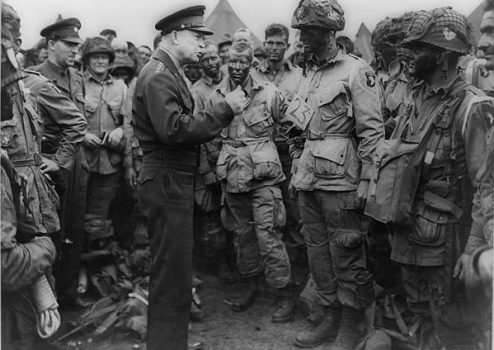General Dwight D. Eisenhower addresses American paratroopers prior to D-Day