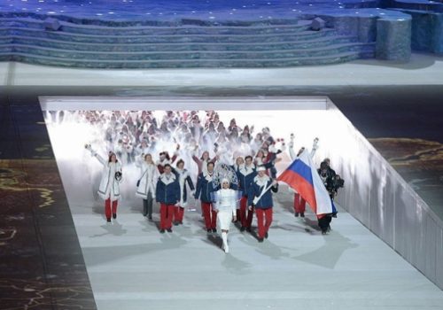 Russia’s team at the Opening Ceremony for the Sochi Olympics