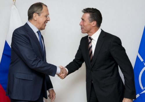 Russian Foreign Minister Sergei Lavrov and Secretary General Anders Fogh Rasmussen, Jan. 28, 2014
