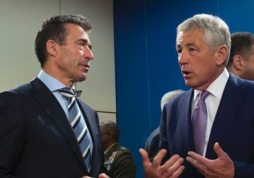 NATO Secretary General Anders Fogh Rasmussen and Secretary of Defense Chuck Hagel, June 5, 2013