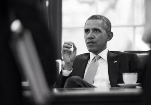 President Barack Obama discussing Ukraine with national security advisors, Feb. 28, 2014