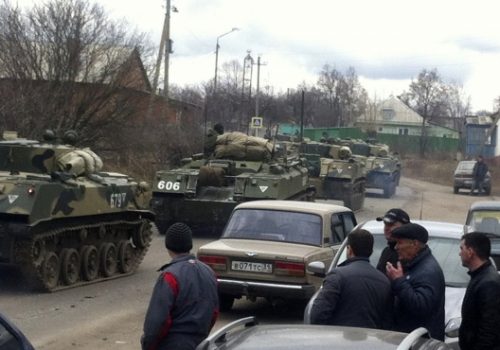 Russian light infantry fighting vehicles 12 miles from Ukrainian border, March 12 2014
