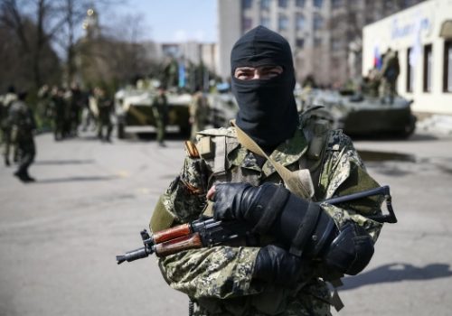 An armed man in Slaviansk, Ukraine April 16, 2014