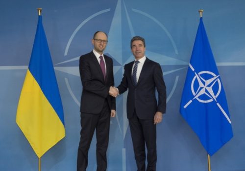 Ukrainian Prime Minister Arsenii Yatseniuk and NATO Secretary General Anders Fogh Rasmussen
