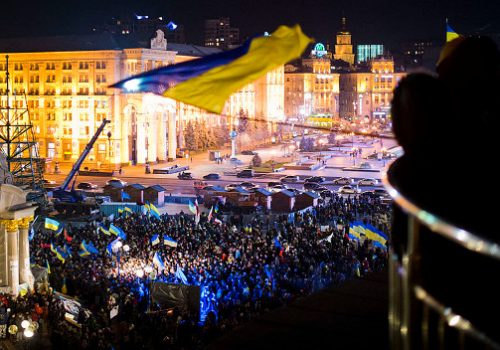 Tens of thousands of Ukrainians gather on Kyiv's Maidan Nezalezhnosti in December, part of the three-month protest that brought down the Kremlin-dependent government of President Viktor Yanukovych. (CC License)