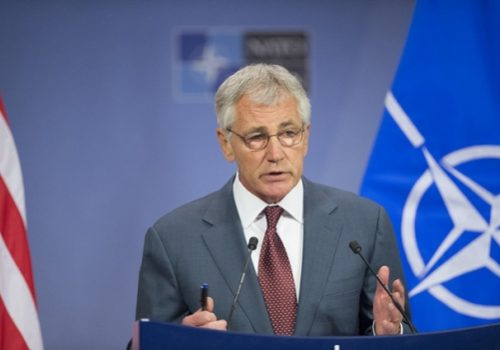 Secretary of Defense Chuck Hagel after meeting of NATO defense ministers, June 4, 2014