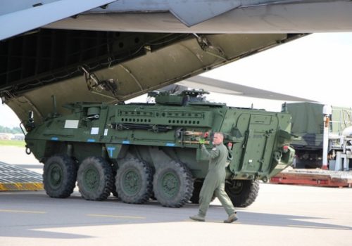 US Strikers arrive in Vilnius for Saber Strike exercise, June 7, 2014