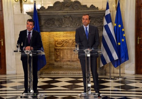 Secretary General Anders Fogh Rasmussen and Greek Prime Minister Antonis Samaras, Oct., 11, 2013