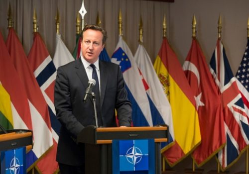 British Prime Minister David Cameron at Headquarters of Allied Command Operations (SHAPE), Aug. 4, 2014