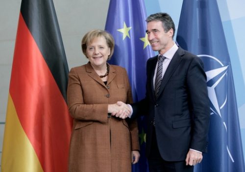 German Chancellor Angela Merkel and Secretary General Anders Fogh Rasmussen, Oct. 22, 2010