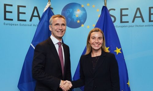 NATO Secretary General Jens Stoltenberg and EU High Representative Federica Mogherini, October 14, 2014