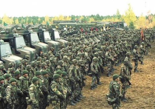 Lithuanian soldiers participating in Iron Wolf 2002 miltiary exercise