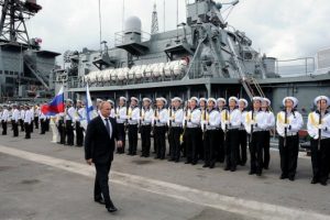 Russian President Vladimir Putin visits anti-submarine ship Vice Admiral Kulakov, Sept. 23, 2014