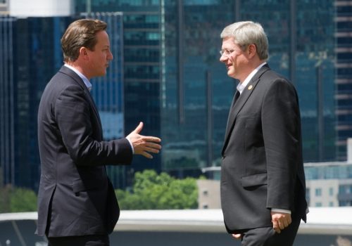 British Prime Minister David Cameron and Canadian Prime Minister Stephen Harper, Oct. 29, 2011