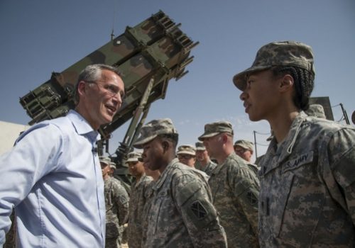 NATO Secretary General Jens Stoltenberg visiting the US Patriot unit deployed in Turkey, Oct. 10, 2014