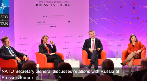 Konstantin Kosachev, Federica Mogherini, Jens Stoltenberg, and Victoria Nuland, March 20, 2015