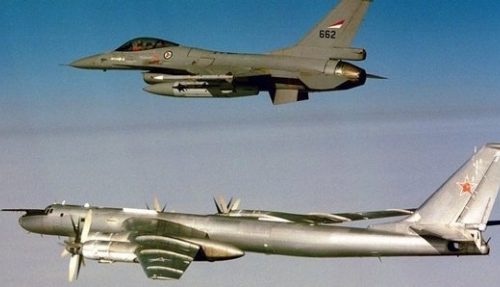 Norwegian F-16 intercepting Russian Tu-95 bomber