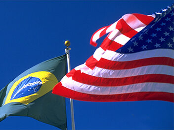 Brazilian and US flags fly outside the InterContinental Hotel in Rio de Janeiro. Photo by Larry Luxner.