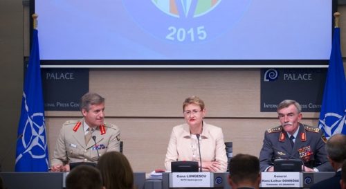 General Phil Jones, NATO Spokesperson Oana Lungescu and General Hans-Lothar Domrose, July 16, 2015